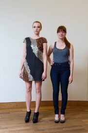 Lexine Schumm (Right) with the model wearing her beautiful dress created with hearing aid batteries and copper wire.