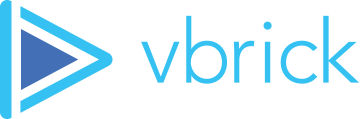 Logo of Vbrick showing a blue play button symbol followed by the word "vbrick" in light blue lowercase letters, embodying its association with the Communications Media Management Association.